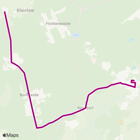regiobus Potsdam Mittelmark Borkwalde ↔︎ Platanenring map