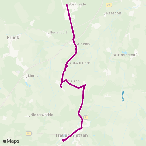 regiobus Potsdam Mittelmark Treuenbrietzen ↔︎ Schlalach map
