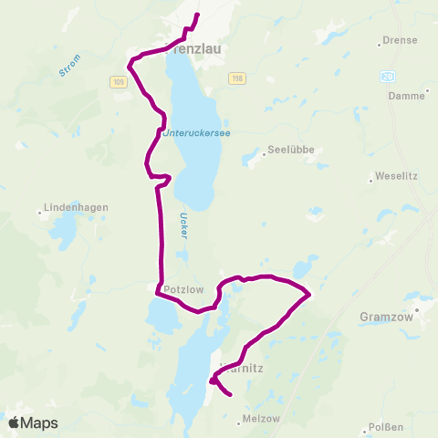 Uckermärkische Verkehrsgesellschaft Blankenburg ↔︎ Prenzlau map