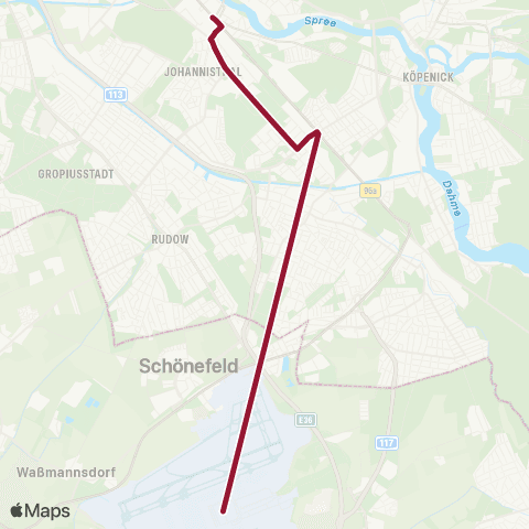 S-Bahn Berlin 🅢 Schöneweide Bhf (Berlin) ↔︎ Flughafen Ber map