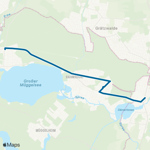 S-Bahn Berlin 🅢 Friedrichshagen (Berlin) ↔︎ 🅢 Erkner Bhf map