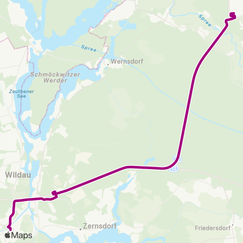 DB Regio Bus Ost Tesla Süd Bhf ↔︎ 🅢 Königs Wusterhausen Bhf map