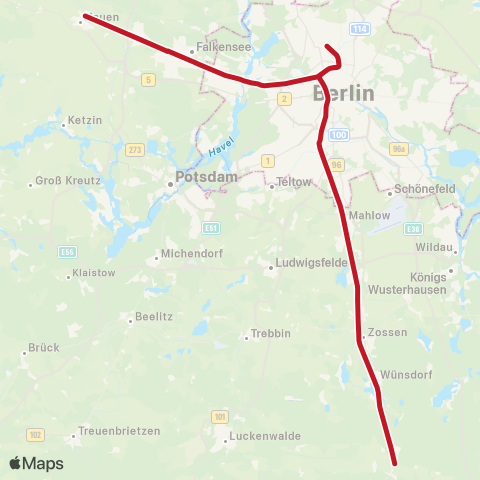 ODEG Ostdeutsche Eisenbahn 🅢 Südkreuz Bhf (Berlin) ↔︎ Nauen, map