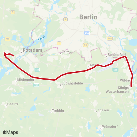 DB Regio 🅢 Potsdam Hbf ↔︎ 🅢 Königs Wusterhausen Bhf map