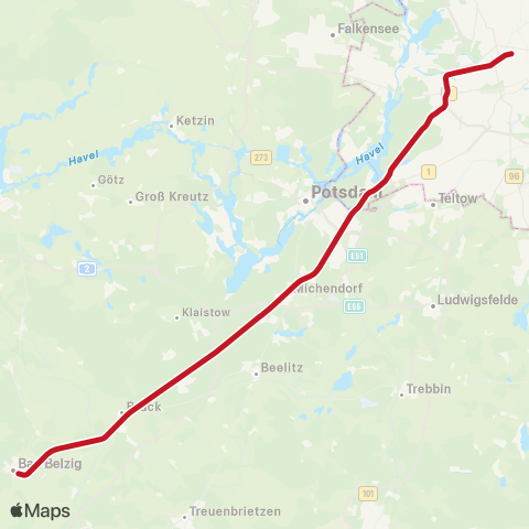 DB Regio Bad Belzig, ↔︎ 🅢 Charlottenburg Bhf (Berlin) map