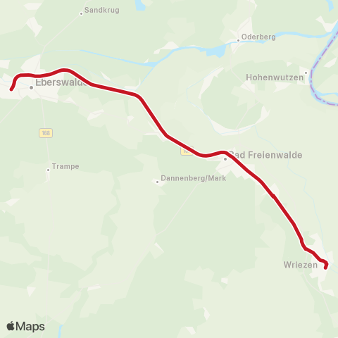 NEB Betriebsgesellschaft Wriezen, ↔︎ Eberswalde, Hbf map