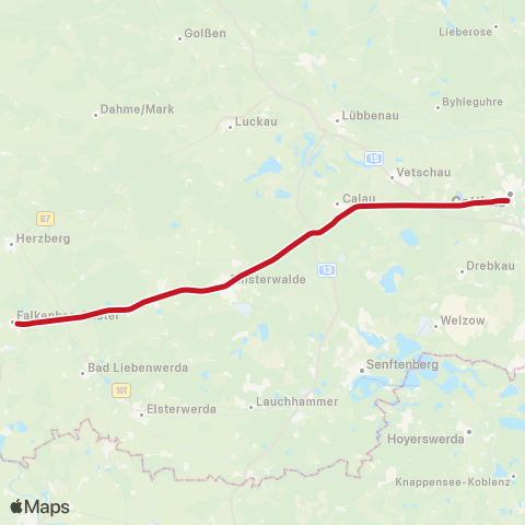 DB Regio Falkenberg ↔︎ Frankfurt (Oder), map