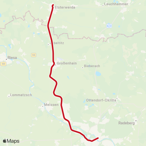 DB Regio Bahnhof Neustadt ↔︎ Elsterwerda-Biehla, map