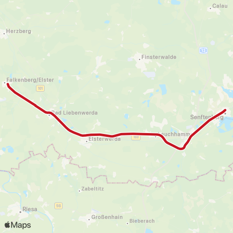 DB Regio Falkenberg ↔︎ Cottbus, Hbf map