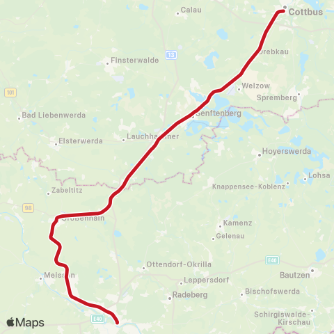 DB Regio Bahnhof Neustadt ↔︎ Cottbus, Hbf map