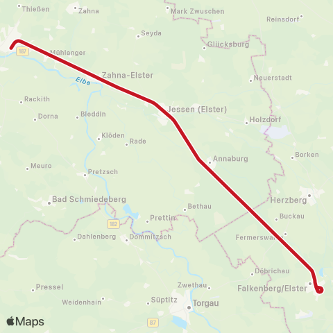 DB Regio Falkenberg (Elster) ↔︎ Dessau Hbf map