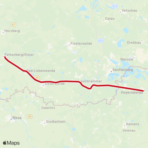 DB Regio Hauptbahnhof ↔︎ Hoyerswerda, map