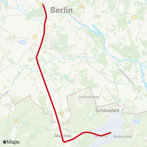 DB Regio 🅢+🅤 Berlin Hbf ↔︎ Lübbenau, map