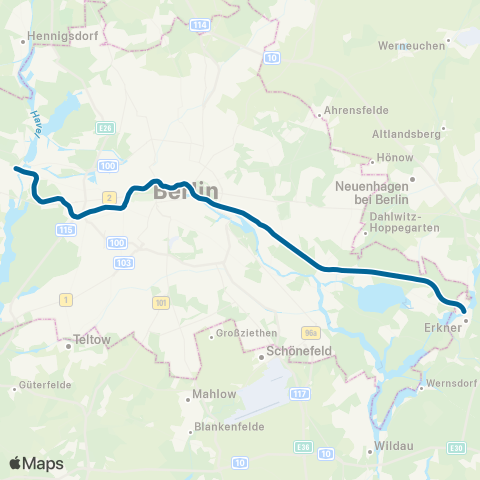 S-Bahn Berlin 🅢 Spandau Bhf ↔︎ 🅢 Erkner Bhf map