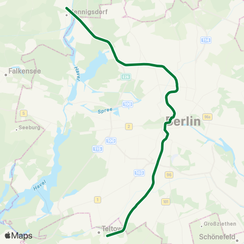 S-Bahn Berlin 🅢 Hennigsdorf Bhf ↔︎ 🅢 Teltow Stadt map