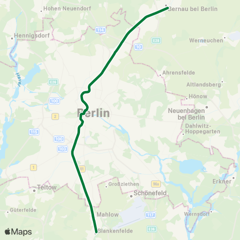 S-Bahn Berlin 🅢 Bernau Bhf ↔︎ 🅢 Blankenfelde (Tf) Bhf map
