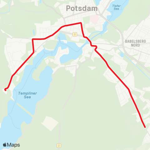 Verkehrsbetrieb Potsdam Rehbrücke Bhf ↔︎ Pirschheide Bhf map