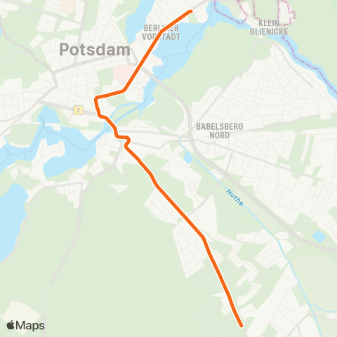 Verkehrsbetrieb Potsdam Rehbrücke Bhf ↔︎ Glienicker Brücke map