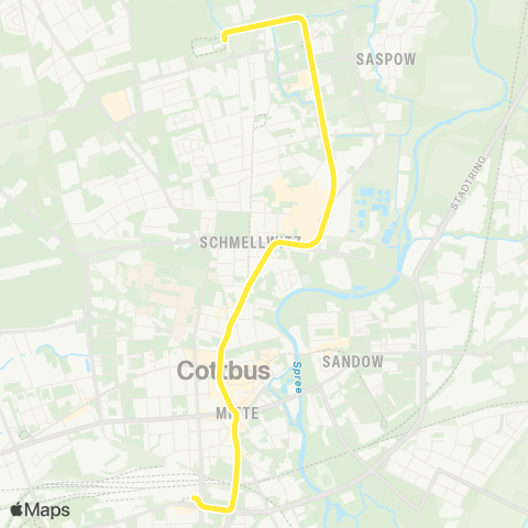 Cottbusverkehr Hbf ↔︎ Schmellwitz Anger map