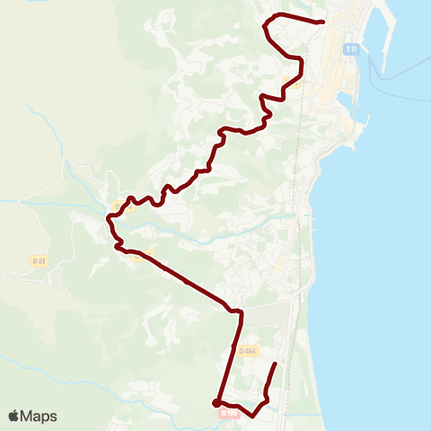 Via Bastia Montesoro-Hôpital-Gare map