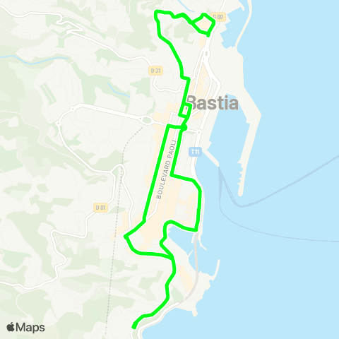 Via Bastia Gare - Place Vincetti - Capucins map