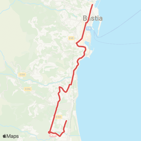 Via Bastia Toga - Montesoro map