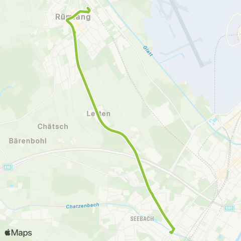 VBG - Verkehrsbetriebe Glattal Rümlang, Bahnhof - Zürich, Seebach map