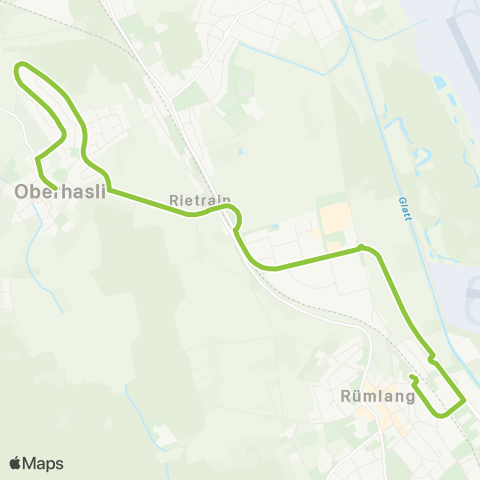 VBG - Verkehrsbetriebe Glattal Rümlang, Bahnhof - Oberhasli, Dorf map