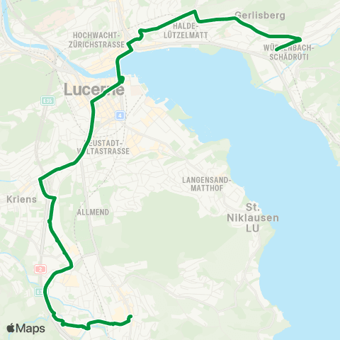 VBL - Verkehrsbetriebe Luzern Horw, Zentrum - Luzern, Brüelstrasse map