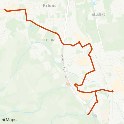 VBL - Verkehrsbetriebe Luzern Kriens, Busschleife - Horw, Spitz map
