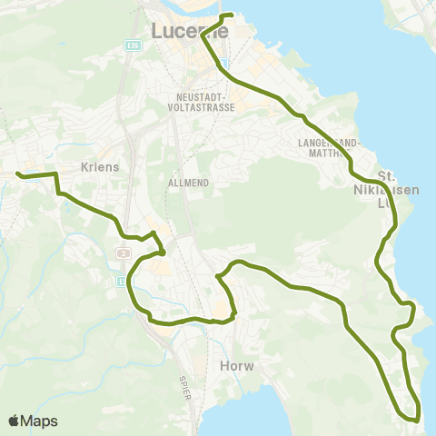 VBL - Verkehrsbetriebe Luzern Kriens, Busschleife - Luzern, Bahnhof map