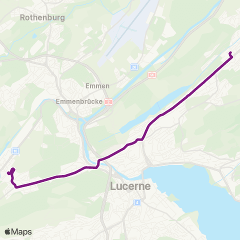 VBL - Verkehrsbetriebe Luzern Ebikon, Bahnhof - Luzern Littau, Bahnhof map