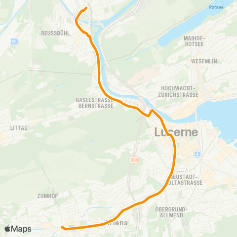VBL - Verkehrsbetriebe Luzern Kriens, Busschleife - Emmenbrücke, Bahnhof Süd map