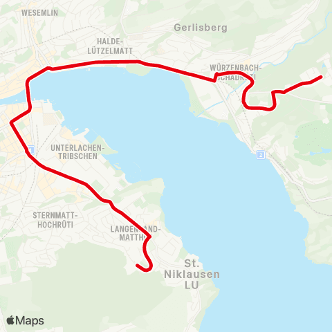 VBL - Verkehrsbetriebe Luzern Luzern, Würzenbach - Luzern, Hirtenhof map