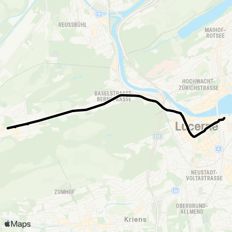 VBL - Verkehrsbetriebe Luzern Luzern, Gasshof - Luzern, Bahnhof map
