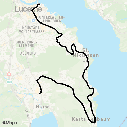 VBL - Verkehrsbetriebe Luzern Horw, Zentrum - Luzern, Bahnhof map
