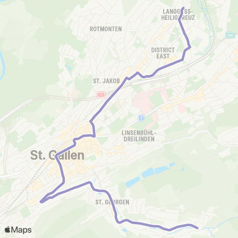 VBSG - Verkehrsbetriebe St.Gallen St. Gallen, Bach St. Georgen - St. Gallen, Heiligkreuz map