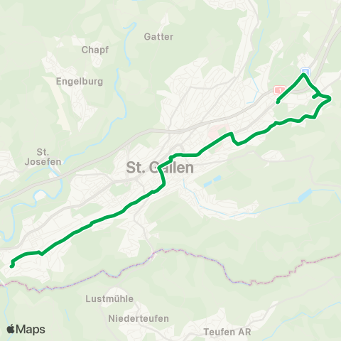 VBSG - Verkehrsbetriebe St.Gallen St. Gallen, Neudorf/R'str. - St. Gallen, Hinterberg map