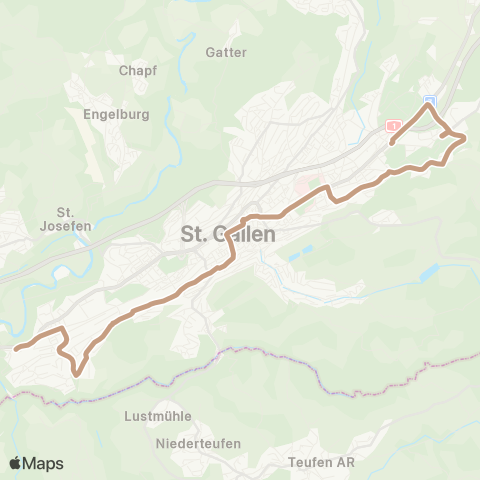 VBSG - Verkehrsbetriebe St.Gallen St. Gallen, Neudorf/R'str. - St. Gallen, Wendeplatz Stocken map