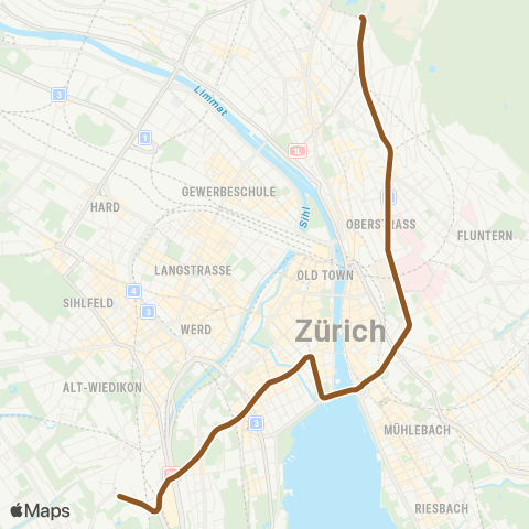 VBZ - Verkehrsbetriebe Zürich Zürich, Laubegg - Zürich Stadelhofen, Bahnhof map