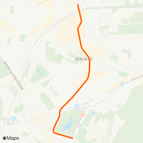VBZ - Verkehrsbetriebe Zürich Zürich Oerlikon, Bahnhof Ost - Zürich, Universität Irchel map