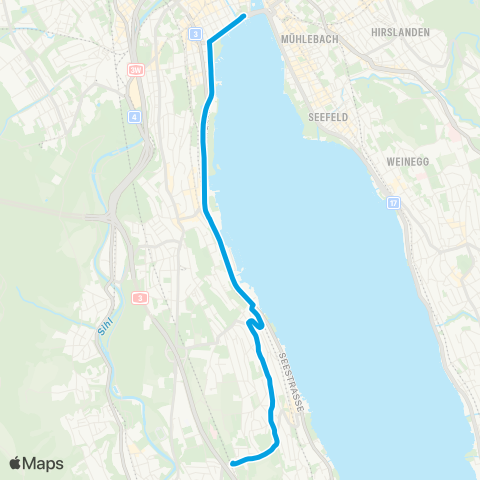 VBZ - Verkehrsbetriebe Zürich Zürich, Bürkliplatz - Kilchberg ZH, Neuweid map