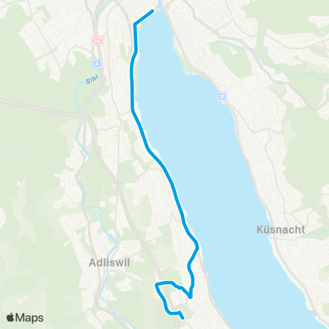 VBZ - Verkehrsbetriebe Zürich Rüschlikon, Park im Grüene - Zürich, Bürkliplatz map