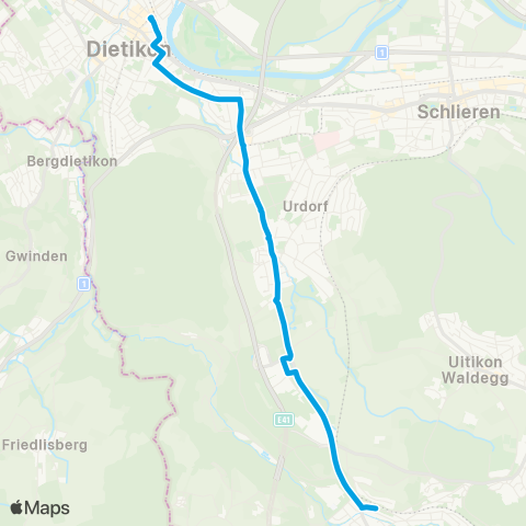 VBZ - Verkehrsbetriebe Zürich Dietikon, Bahnhof - Birmensdorf ZH, Bahnhof map
