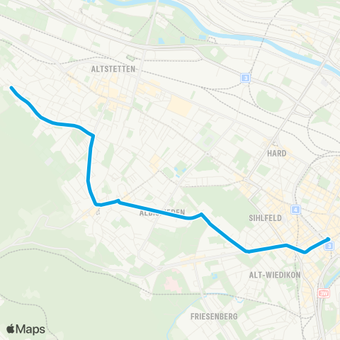 VBZ - Verkehrsbetriebe Zürich Zürich, Dunkelhölzli - Zürich Wiedikon, Bahnhof map