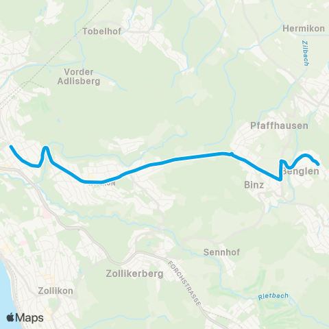 VBZ - Verkehrsbetriebe Zürich Zürich, Klusplatz - Benglen, Bodenacher map