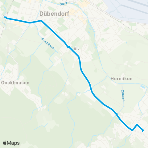 VBZ - Verkehrsbetriebe Zürich Stettbach, Bahnhof - Fällanden, Wigarten map