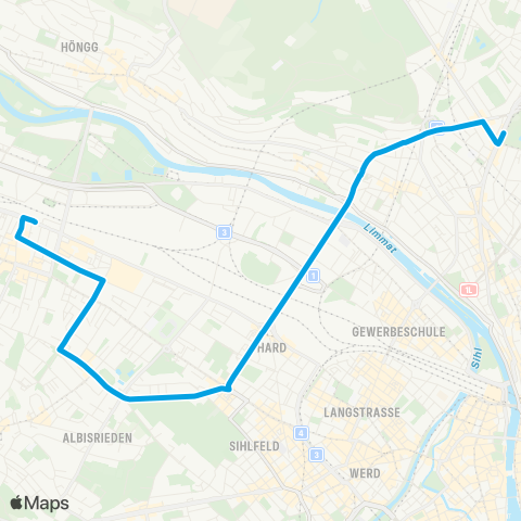 VBZ - Verkehrsbetriebe Zürich Zürich, Milchbuck - Zürich Altstetten, Bahnhof map