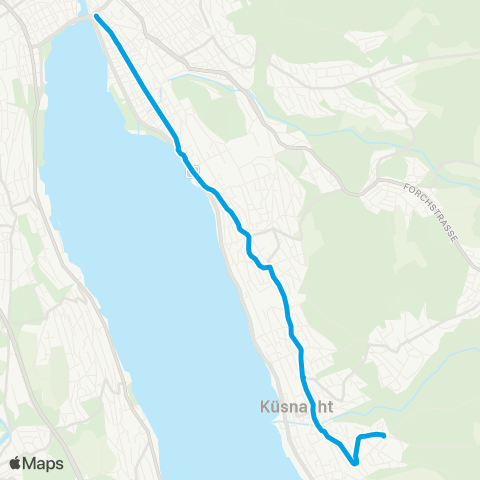 VBZ - Verkehrsbetriebe Zürich Küsnacht ZH, Allmend - Zürich, Bellevue map