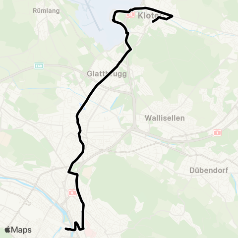 VBZ - Verkehrsbetriebe Zürich Zürich, Bahnhofplatz/HB - Kloten, Bahnhof map